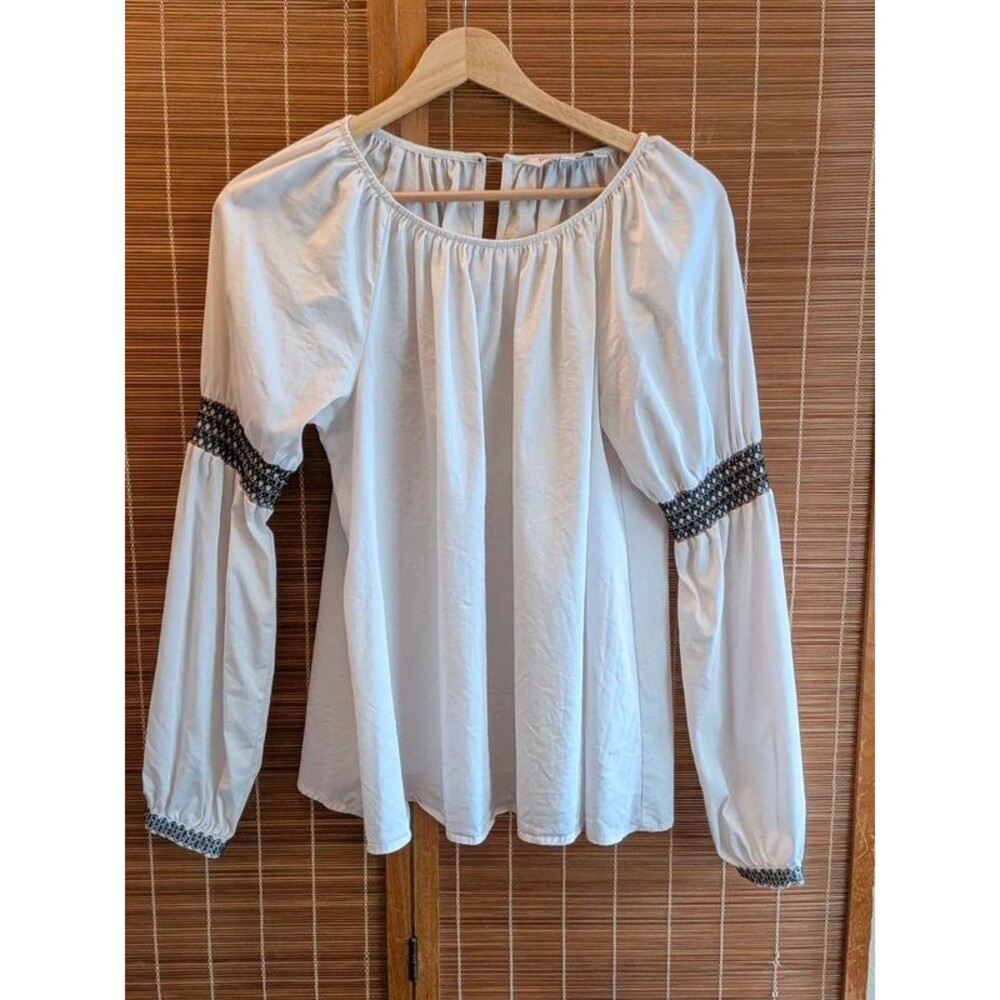 White Cotton Peasant Blouse Embroidered Folk Renaissance Top S